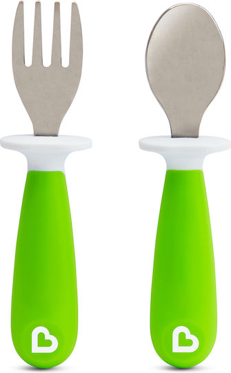 Munchkin Baby Set with Fork Raise Toddler Fork & Spoon from Metal for 12+ Months Green 2 Pieces