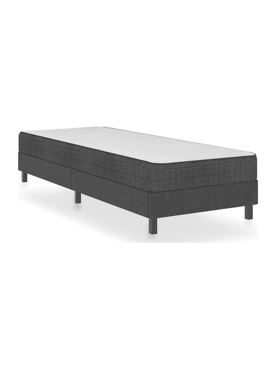 Κρεβάτι Μονό Επενδυμένο με Ύφασμα Σκούρο Γκρι με Στρώμα & Τάβλες 90x200cm