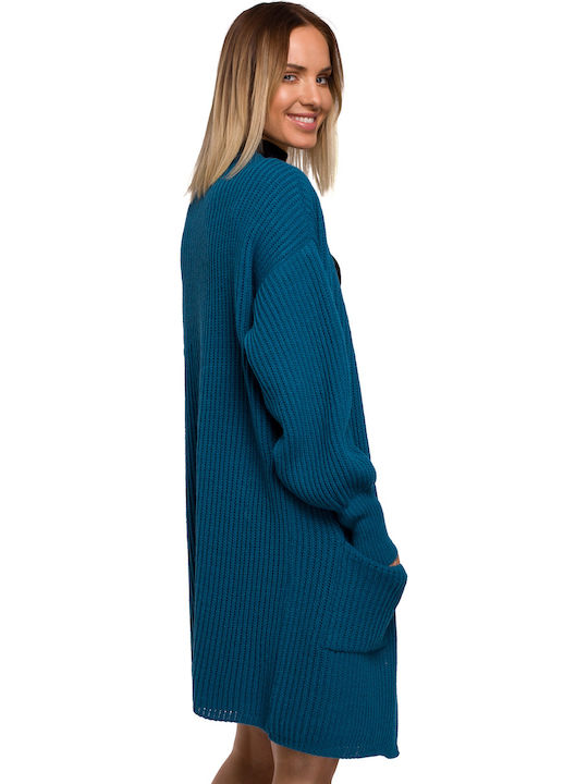 MOE M538 Long Women's Cardigan with Buttons Blue MOE538