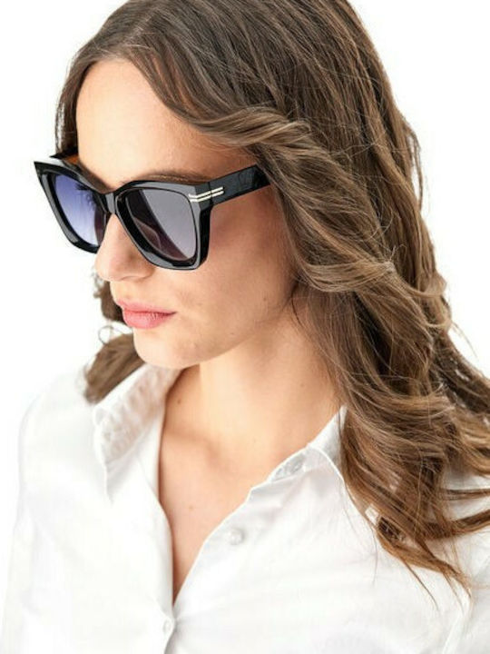 Marc Jacobs Women's Sunglasses with Black Horn-Rimmed Frame and Grey Gradient Lenses MJ1000/S 807/9O