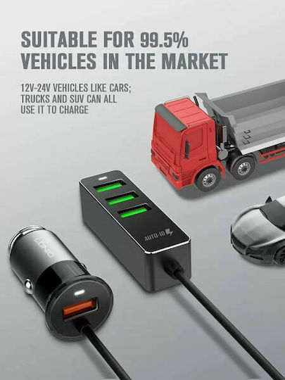 Ldnio C61 Car Charger 35W 3A Fast Charging with Ports 4xUSB-A Black Color