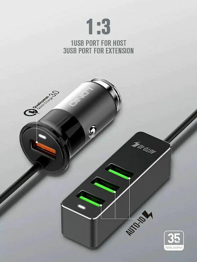 Ldnio C61 Car Charger 35W 3A Fast Charging with Ports 4xUSB-A Black Color