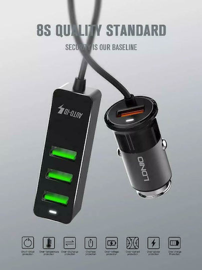 Ldnio C61 Car Charger 35W 3A Fast Charging with Ports 4xUSB-A Black Color