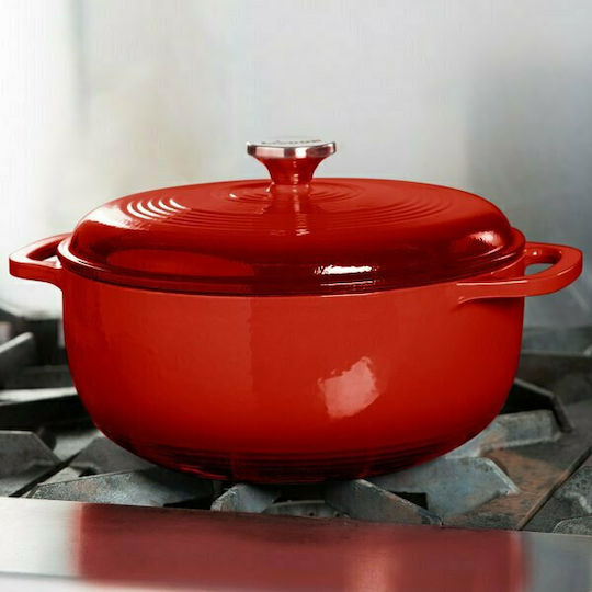 Lodge Deep Pot made of Cast Iron 5.68lt / 34.5cm Red