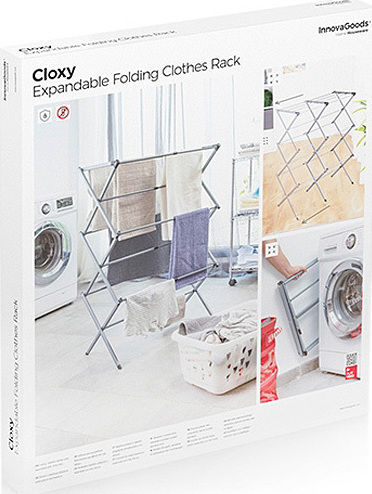 InnovaGoods Cloxy Folding Floor Metallic Clothes Drying Rack 74x103cm