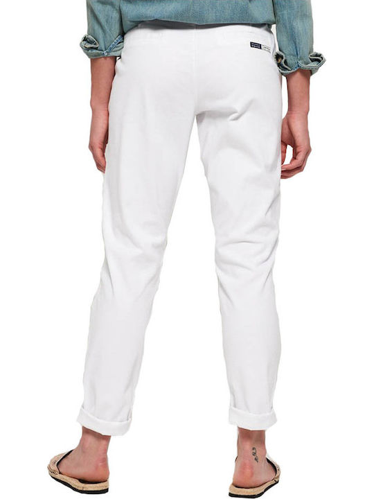 Superdry City Γυναικείο Chino Παντελόνι σε Slim Εφαρμογή Λευκό
