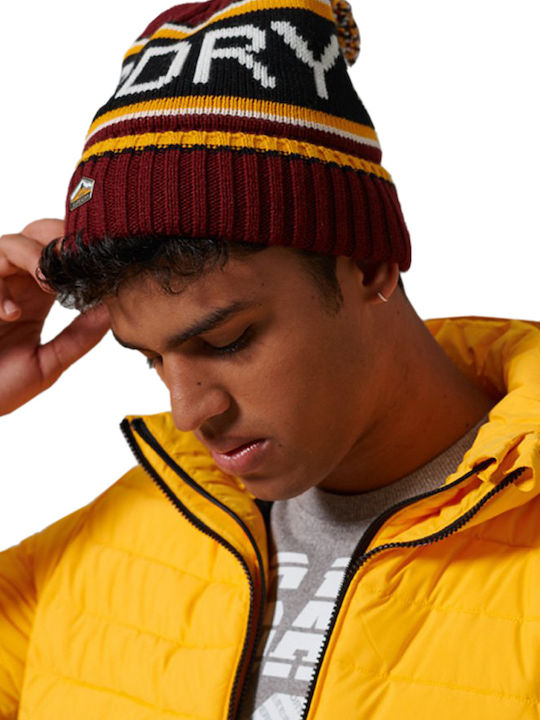 Pom Pom Beanie Ανδρικός Σκούφος με Rib Πλέξη Brooklyn Burgundy