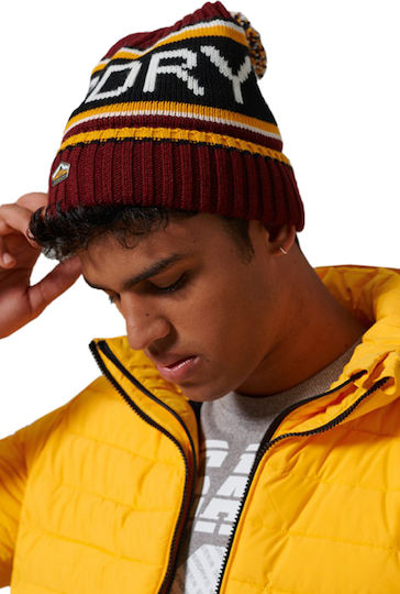Pom Pom Beanie Männer Beanie mit Rippstrick Brooklyn Burgundy