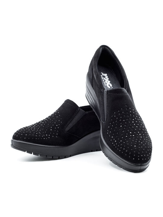 Ανατομικά Γυναικεία Slip-On Δερμάτινα Μαύρα