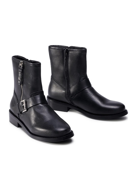 Leder Damen Knöchelstiefel Schwarz