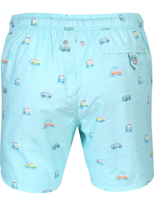 John Frank Mini Van Men's Swimwear Shorts Light Blue with Patterns