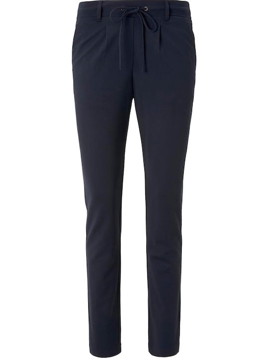 Women's Fabric Trousers Loose Fit Navy Blue