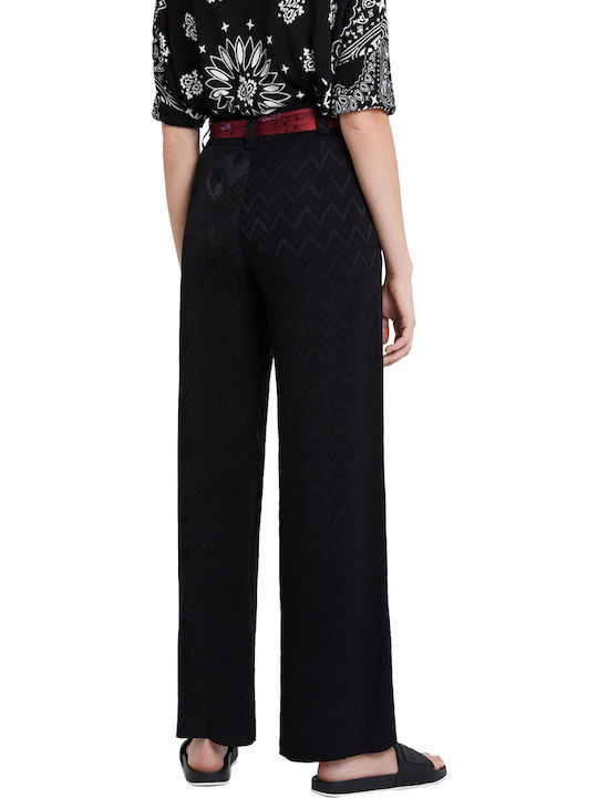 Desigual Terry Women's High-waisted Fabric Trousers in Loose Fit Black