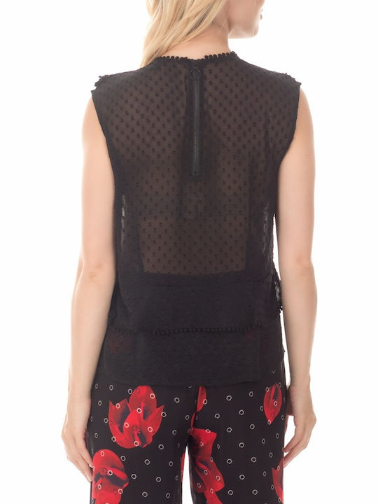 Scotch & Soda Bluza de Damă de Vară Fără mâneci Polka Dot Neagră 149824-0008