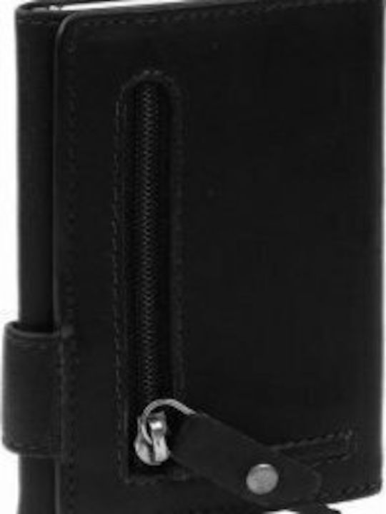 Leicester Leather Men's Wallet Cards with RFID and Slide Mechanism Black