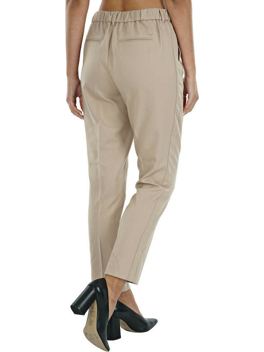 Mos Mosh Women's Fabric Trousers with Elastic in Regular Fit Beige