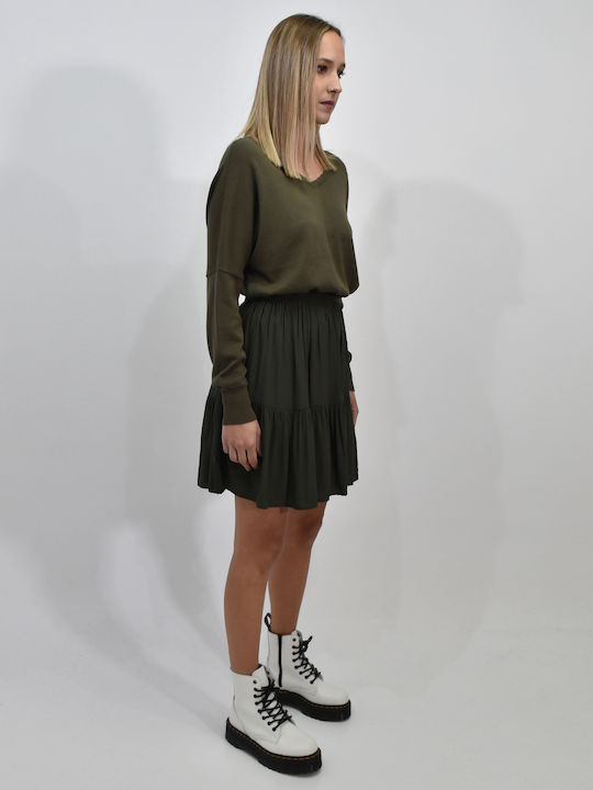 Grace & Mila Birdie Hohe Taille Mini Rock in Khaki Farbe