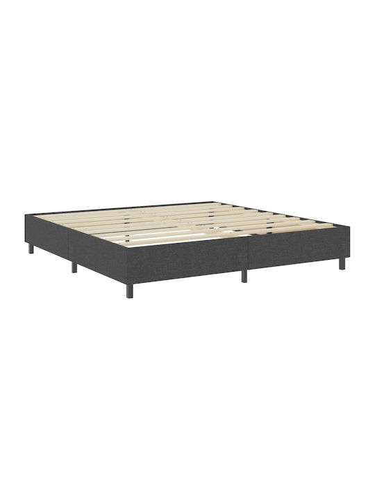Κρεβάτι King Size Επενδυμένο με Ύφασμα Σκούρο Γκρι με Στρώμα & Τάβλες για Στρώμα 200x200cm