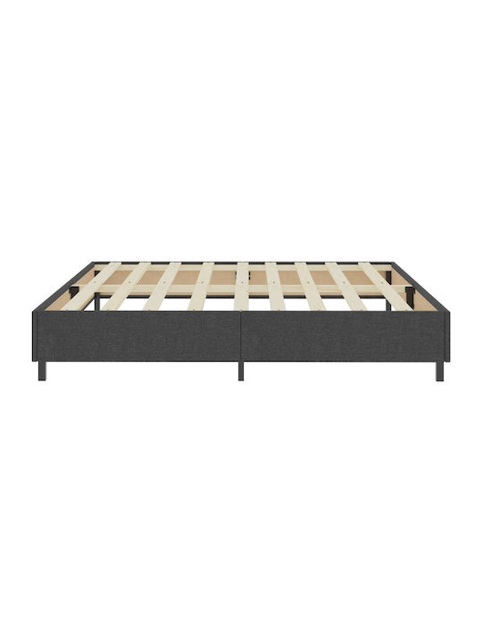 vidaXL King Size Upholstered Fabric Bed Dark Gray with Slats and Mattress 200x200cm
