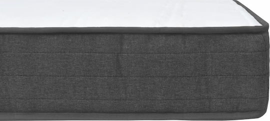 Pat King Size Tapițat cu Material Gri Închis cu Plăci și Saltea 200x200cm