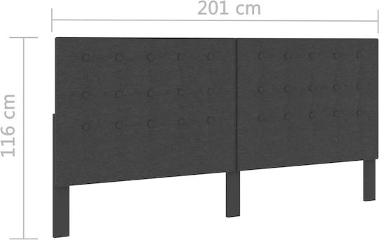 Pat King Size Tapițat cu Material Gri Închis cu Plăci și Saltea 200x200cm