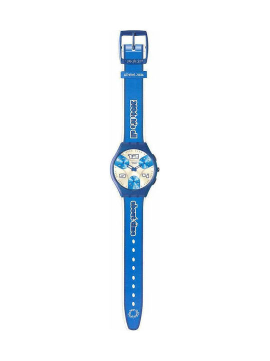 Swatch Athen 2004 Leather Strap Blue 17mm