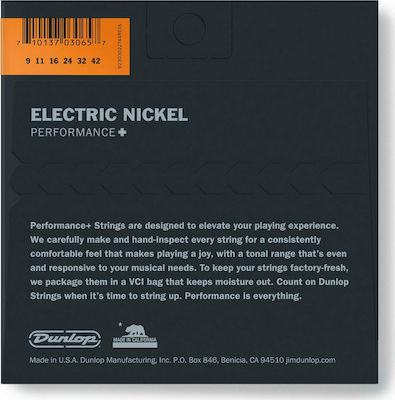 Dunlop Set of Nickel Wound Strings for Electric Guitar Performance+ Extra Light 9 - 42"