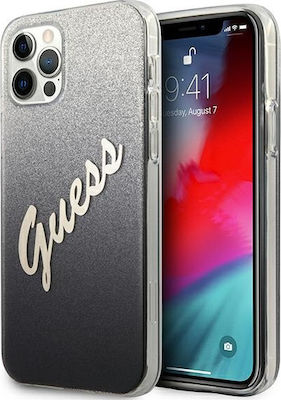 Guess Glitter Gradient Script Back Cover Black (iPhone 12 / 12 Pro)