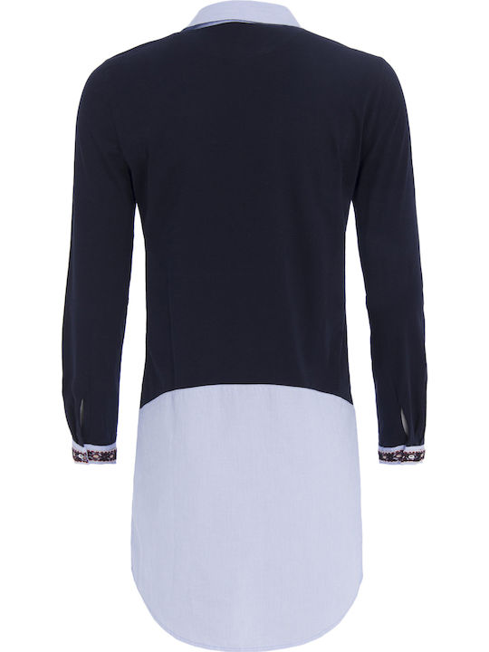 Gladys Women's Monochrome Long Sleeve Shirt Navy Blue