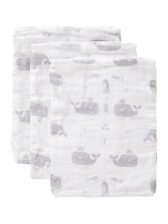 Fresk Muslin Burp Cloth Whale Dawn Grey 12x16cm 3pcs FR-F112-26