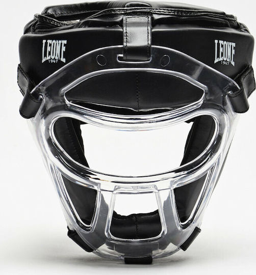 Leone Plastic Pad Adult Full Face Boxing Headgear Synthetic Leather Black