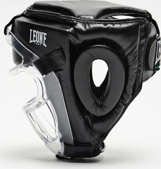 Leone Plastic Pad Adult Full Face Boxing Headgear Synthetic Leather Black