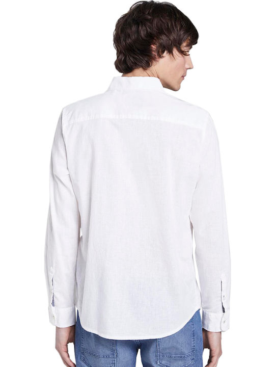 Tom Tailor Men's Shirt Long Sleeve Linen White