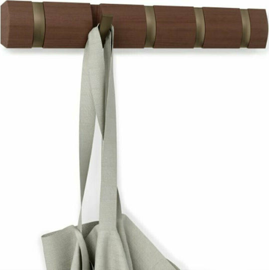 Umbra Κρεμάστρα Τοίχου Flip 5 Hook Ξύλινη 5 Θέσεων Καφέ 50.8x3.2x6.7cm
