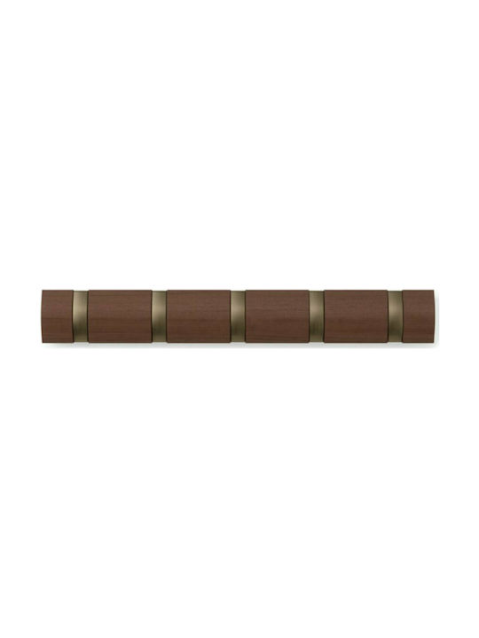 Umbra Wooden Wall Hanger Flip 5 Hook with 5 Slots Brown 50.8x3.2x6.7cm