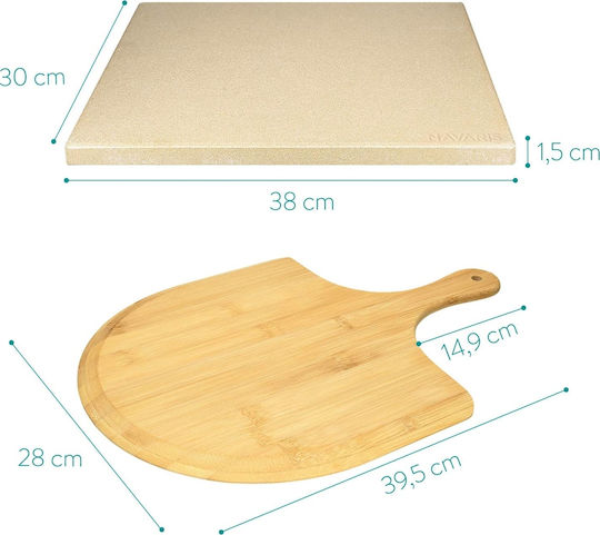 Navaris Placă de copt Plăci de copt pentru pizza cu Suprafață din Piatră Flat 38x30x1.5cm