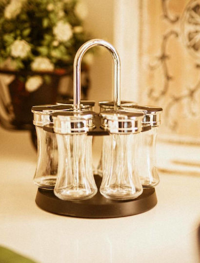 General Trade Glass Tabletop Rotating Spice Rack Silver 6pcs