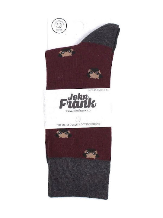 John Frank Dog Ανδρικές Κάλτσες με Σχέδια Μπορντό John Frank Dog Ανδρικές Κάλτσες με Σχέδια Μπορντό