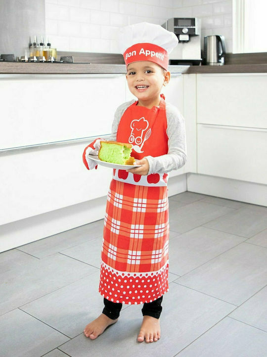New Classic Toys Παιδική Ποδιά Κουζίνας με Γάντι και Σκούφο Κόκκινη 65x46cm 10680 2τμχ