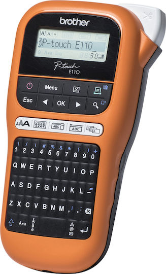 Brother PT-E110VP Elektronisch Tragbarer Etikettendrucker in Orange Farbe PT-E110VPZG1