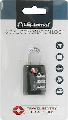 Diplomat ACLOCK3 Padlock Brass Combination Diplomat Black with TSA Certification 1pcs