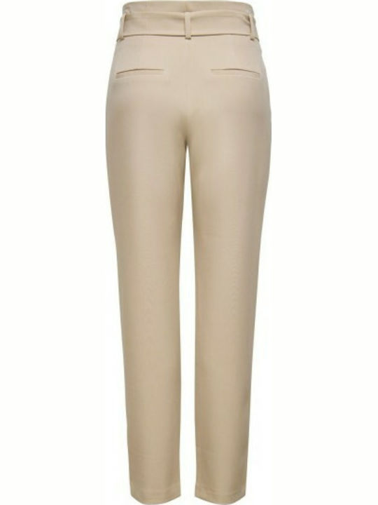 Only Women's High-waisted Fabric Trousers in Regular Fit Beige