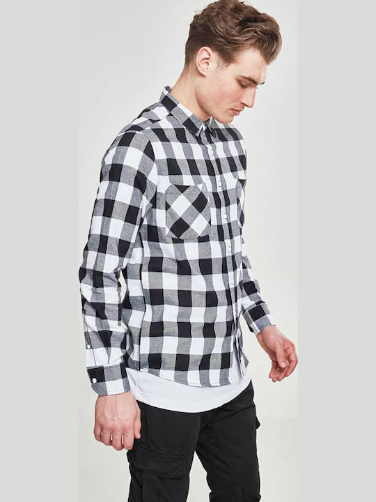 Long-sleeved Flannel Shirt Checked Βlack/White