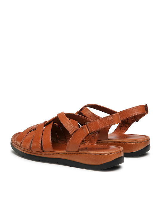 Caprice Leather Women's Flat Sandals Anatomic with Strap in Brown Color