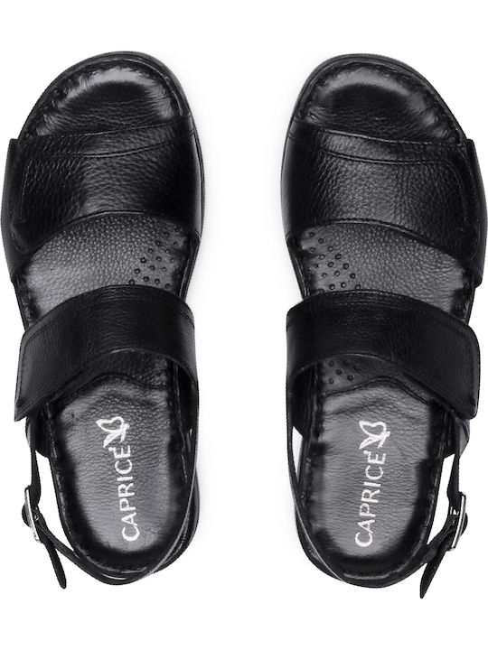 Leather Women's Flat Sandals Anatomic with Strap in Black Color