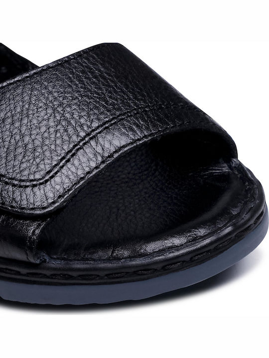 Leather Women's Flat Sandals Anatomic with Strap in Black Color