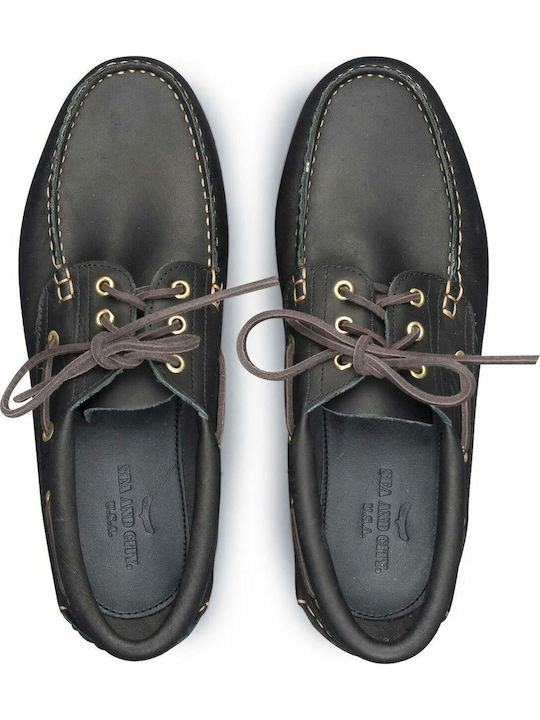 CL4 Tractor Men's Leather Boat Shoes Black
