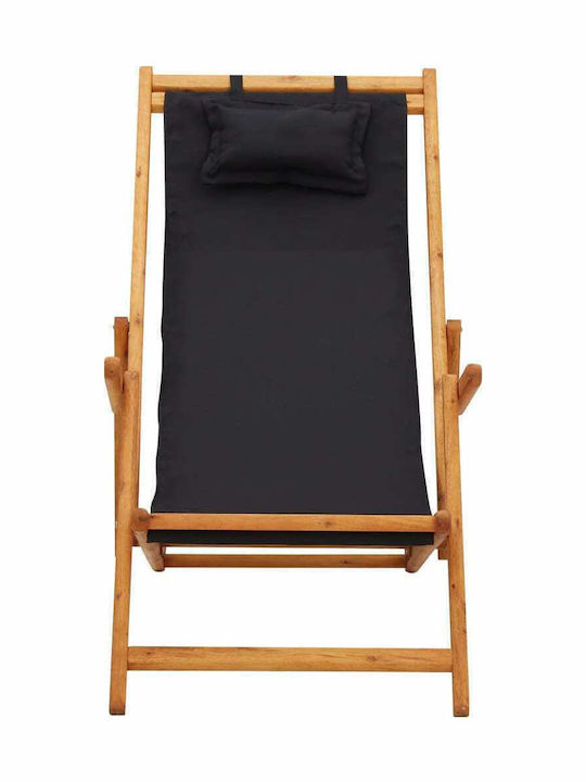 Deckchairs Wooden with Armrest & Black Fabric 127x60x95cm