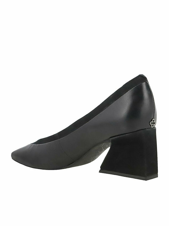 Leder Pumps mit Chunky mittelhohem Absatz Schwarz