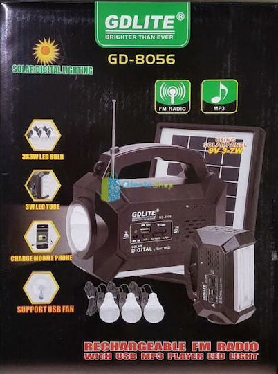 GDLite Solar Lighting System 8056 with Flash Light 3 Lamps Radio and USB Charging